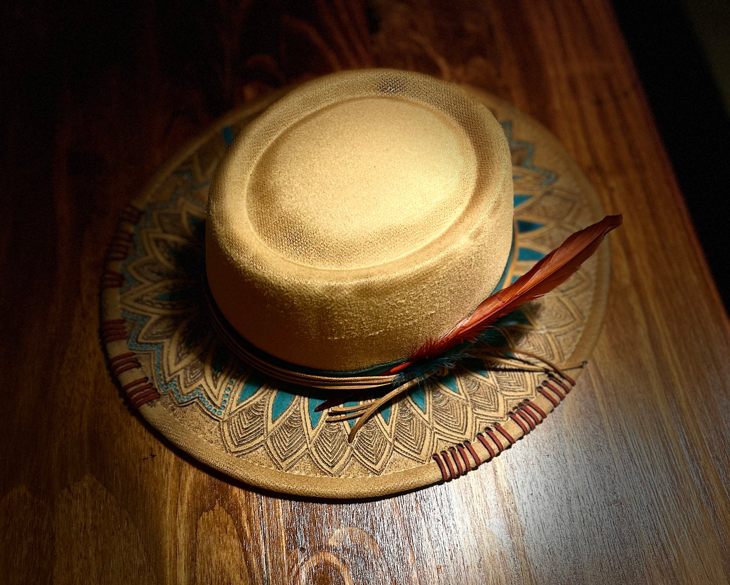 Free hand burned felt hat