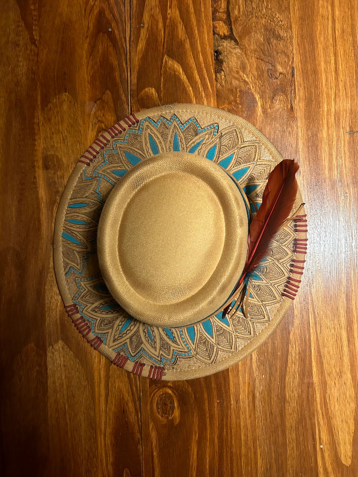 Free hand burned felt hat