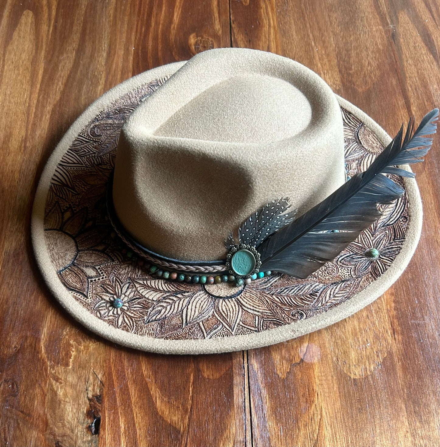 Free hand burned hat