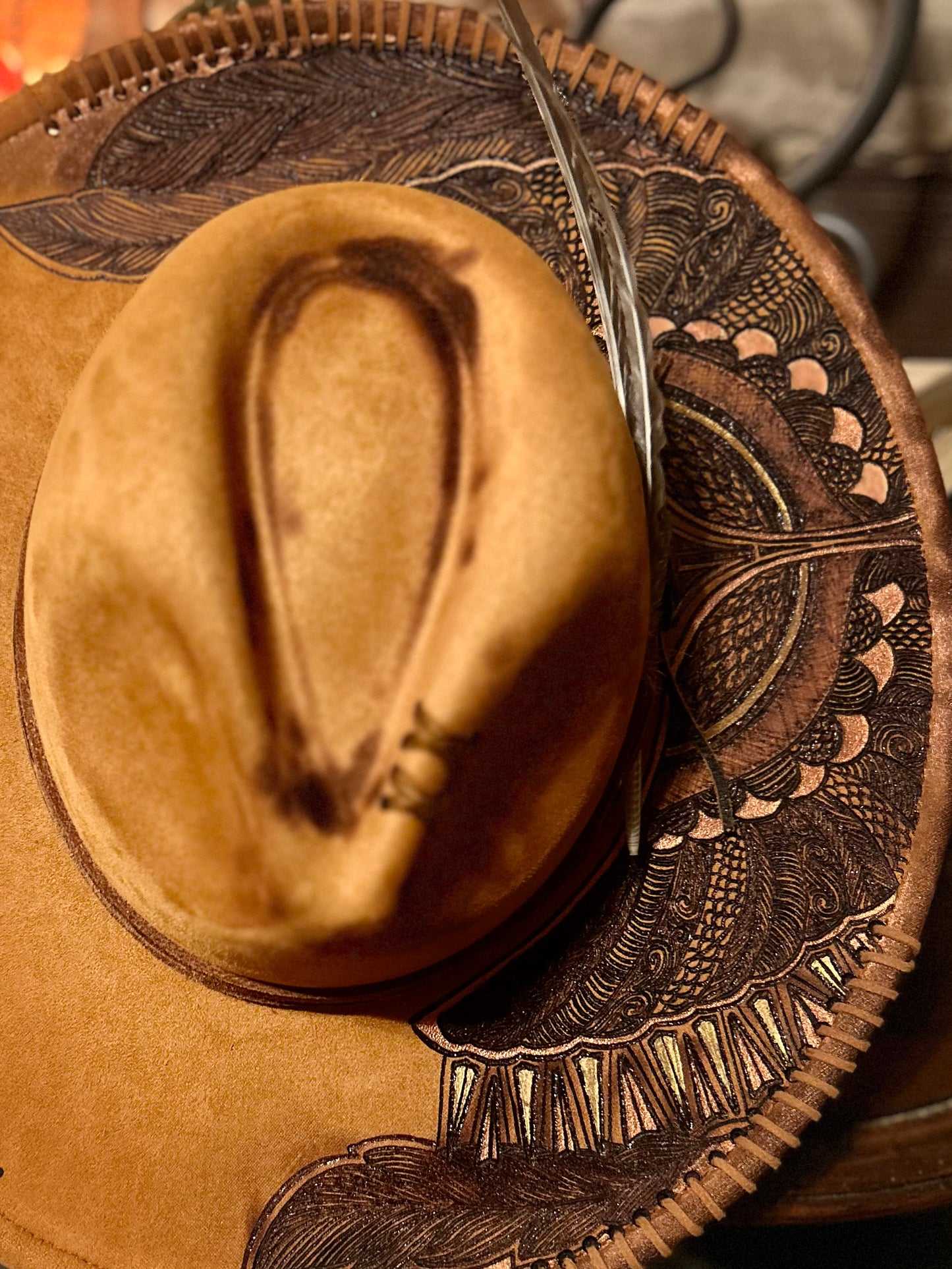 Free hand burned hat